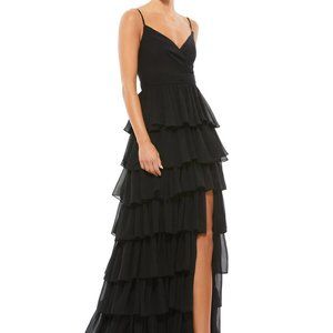 Mac Duggal Black Tiered Ruffle Empire Waist Chiffon Gown